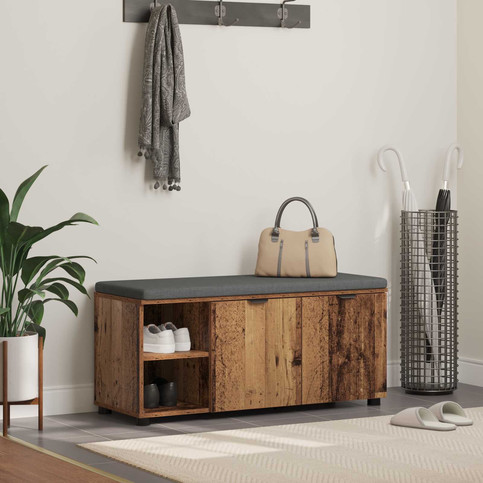 Banco de entrada con cojín Madera vieja 100 x 38 x 46 cm