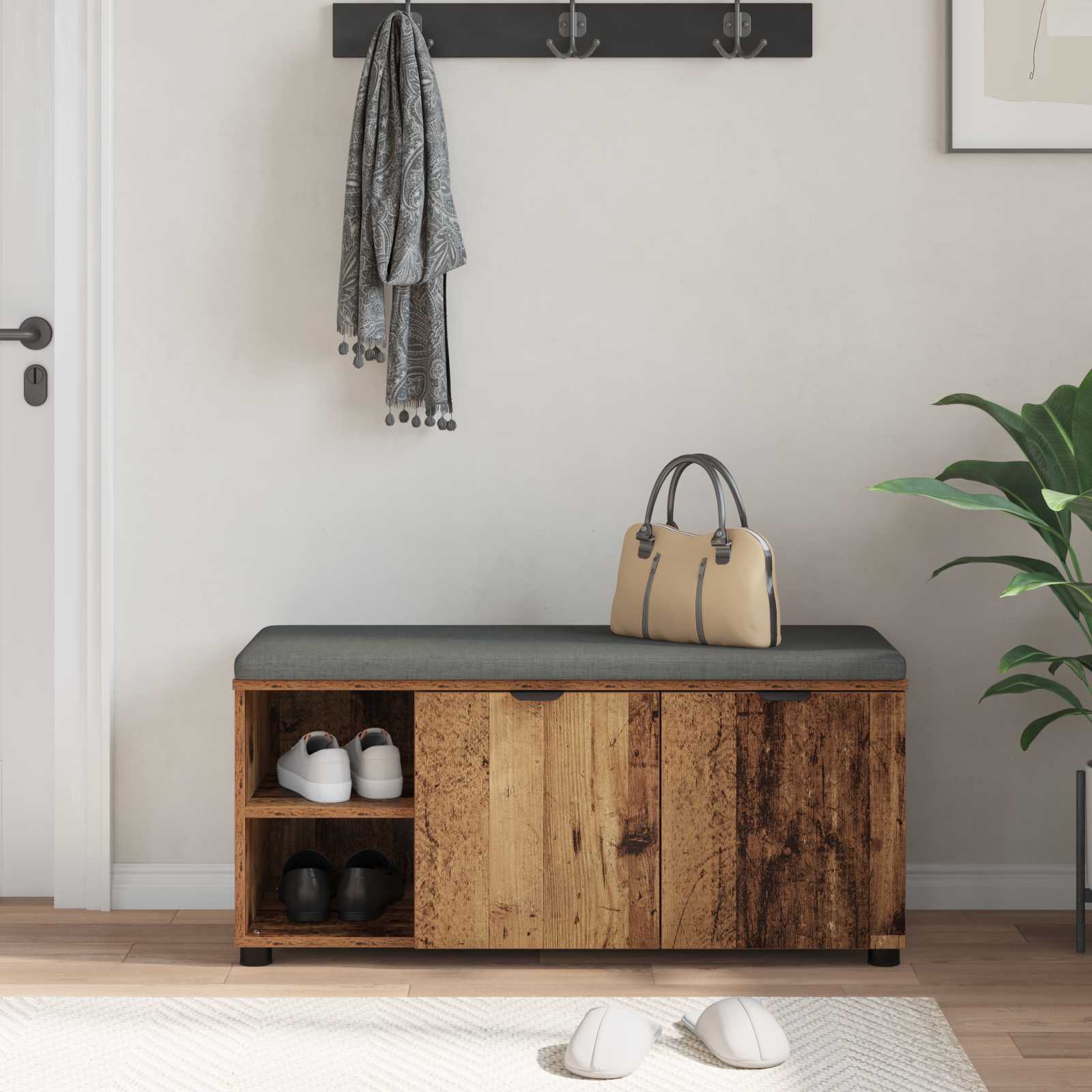Banco de entrada con cojín Madera vieja 100 x 38 x 46 cm