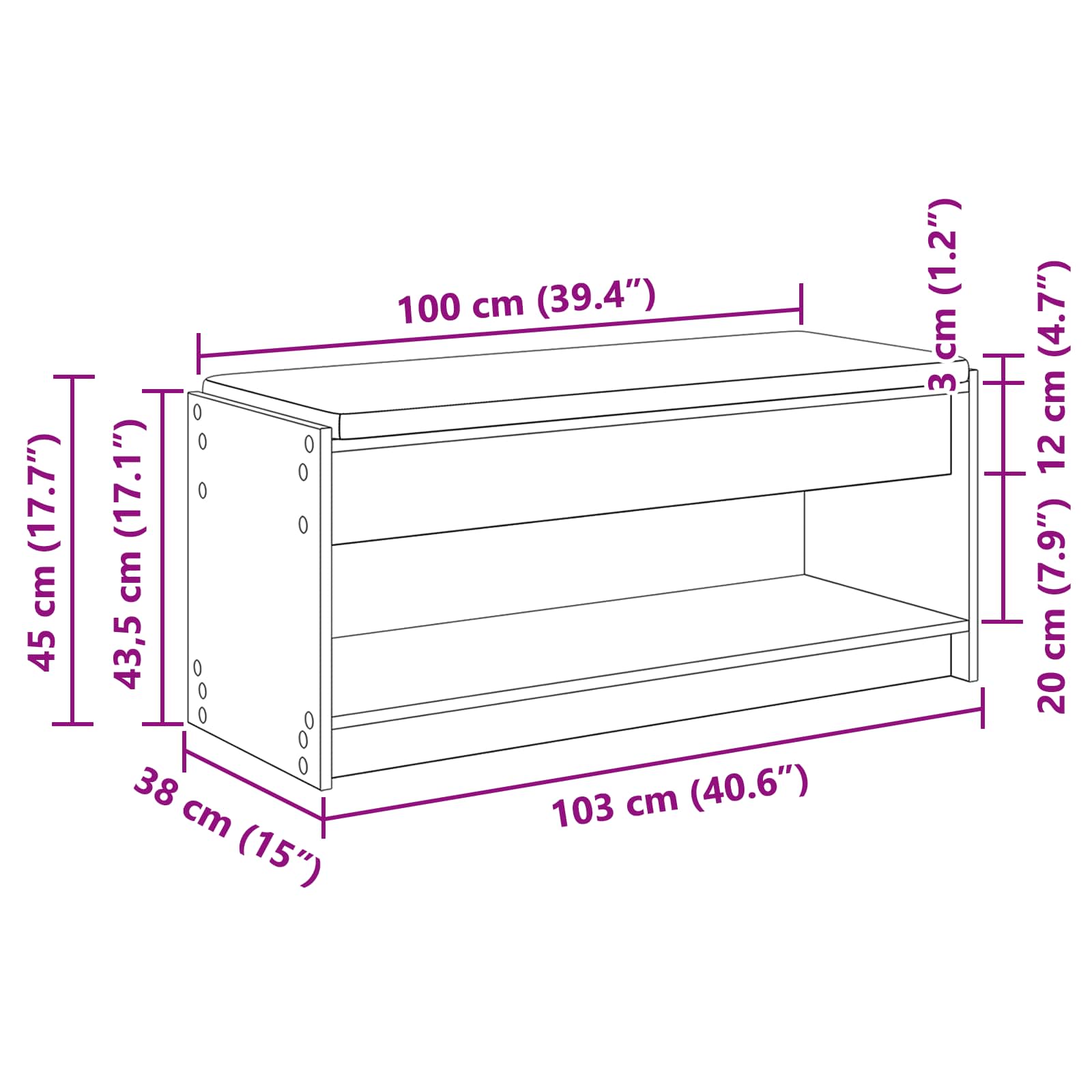 Banco de entrada 103 x 38 x 45 cm Madera Ingenierizada y Tela