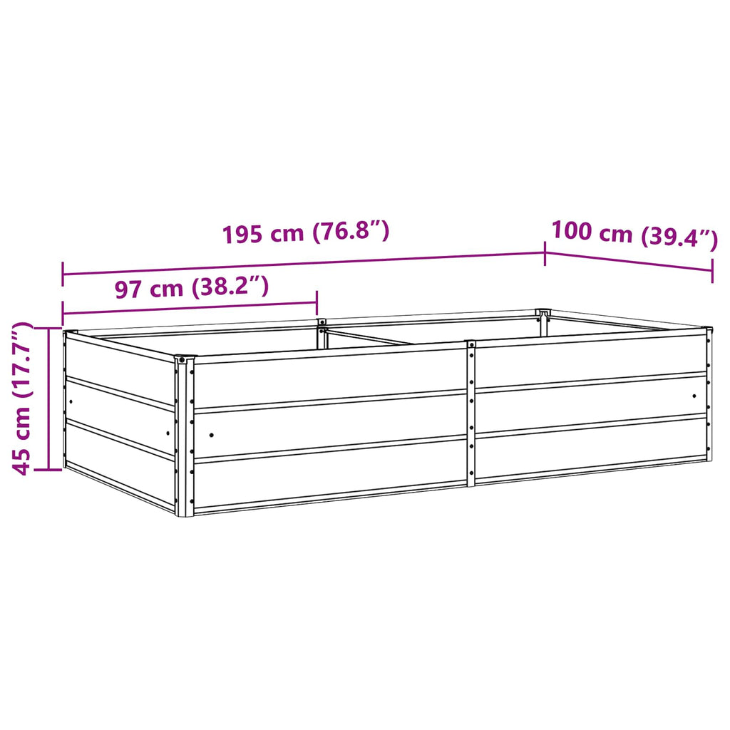 Jardinera Antracita 195 x 100 x 45 cm Acero Galvanizado