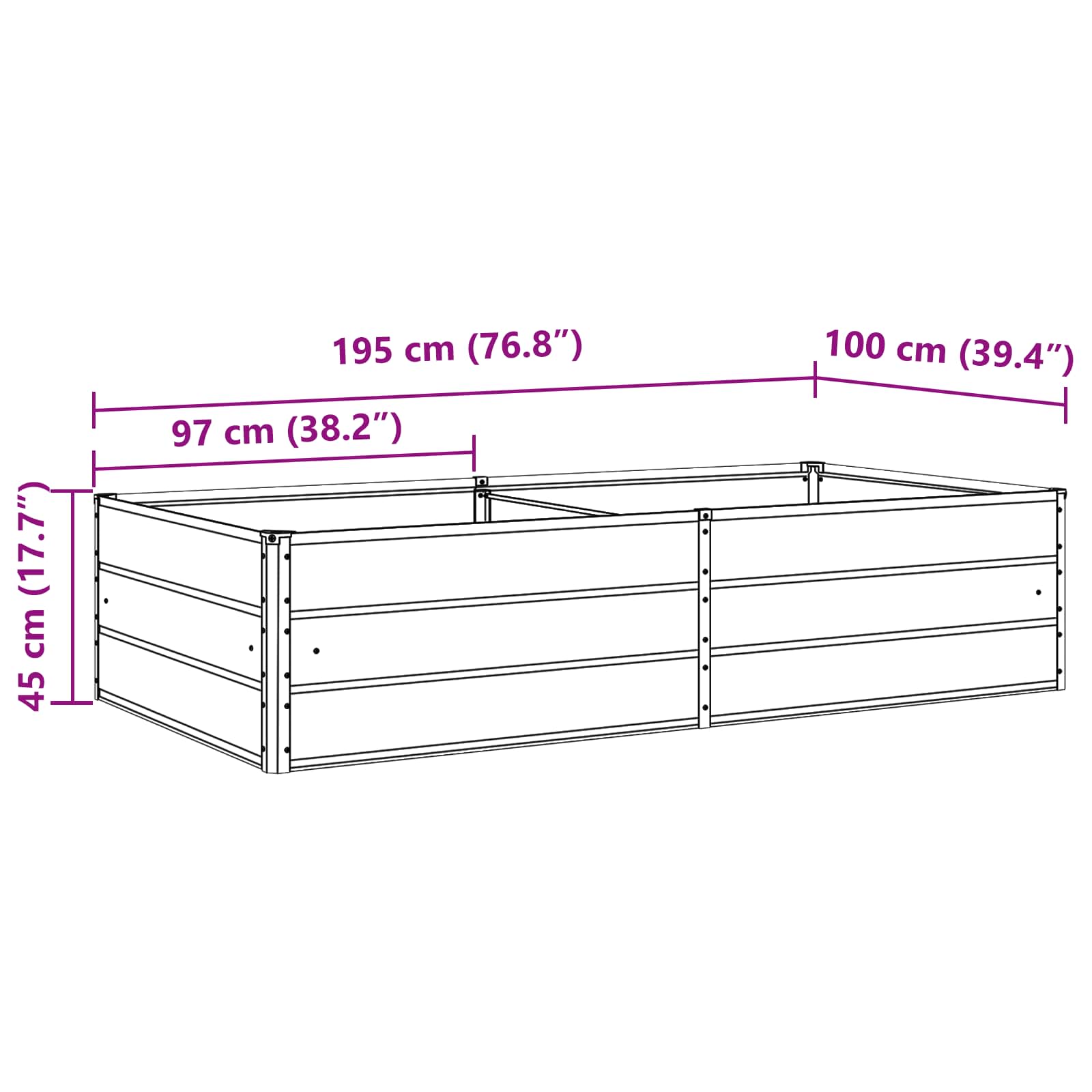 Jardinera Antracita 195 x 100 x 45 cm Acero Galvanizado