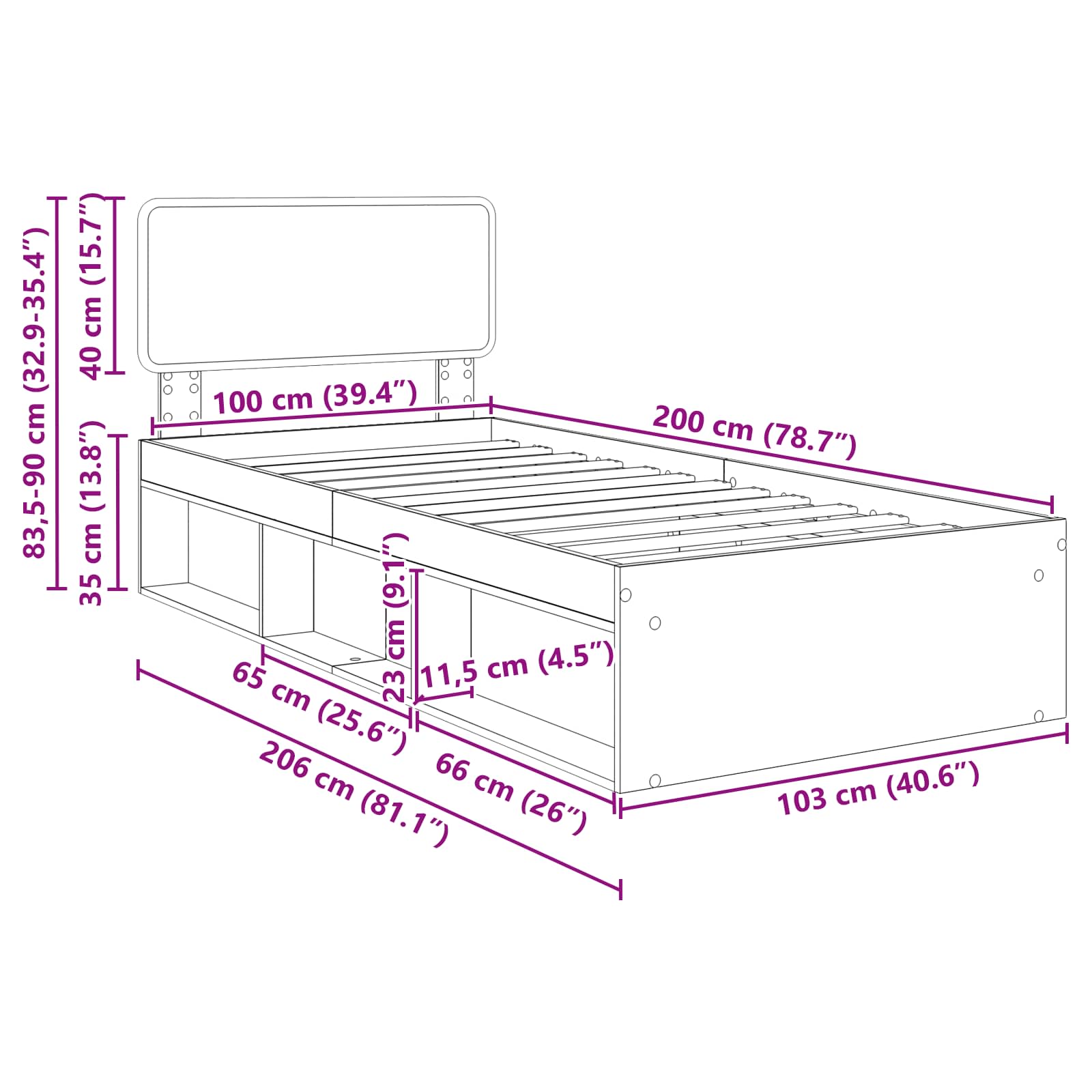 Estructura de cama 100 x 200 cm Madera de pino macizo