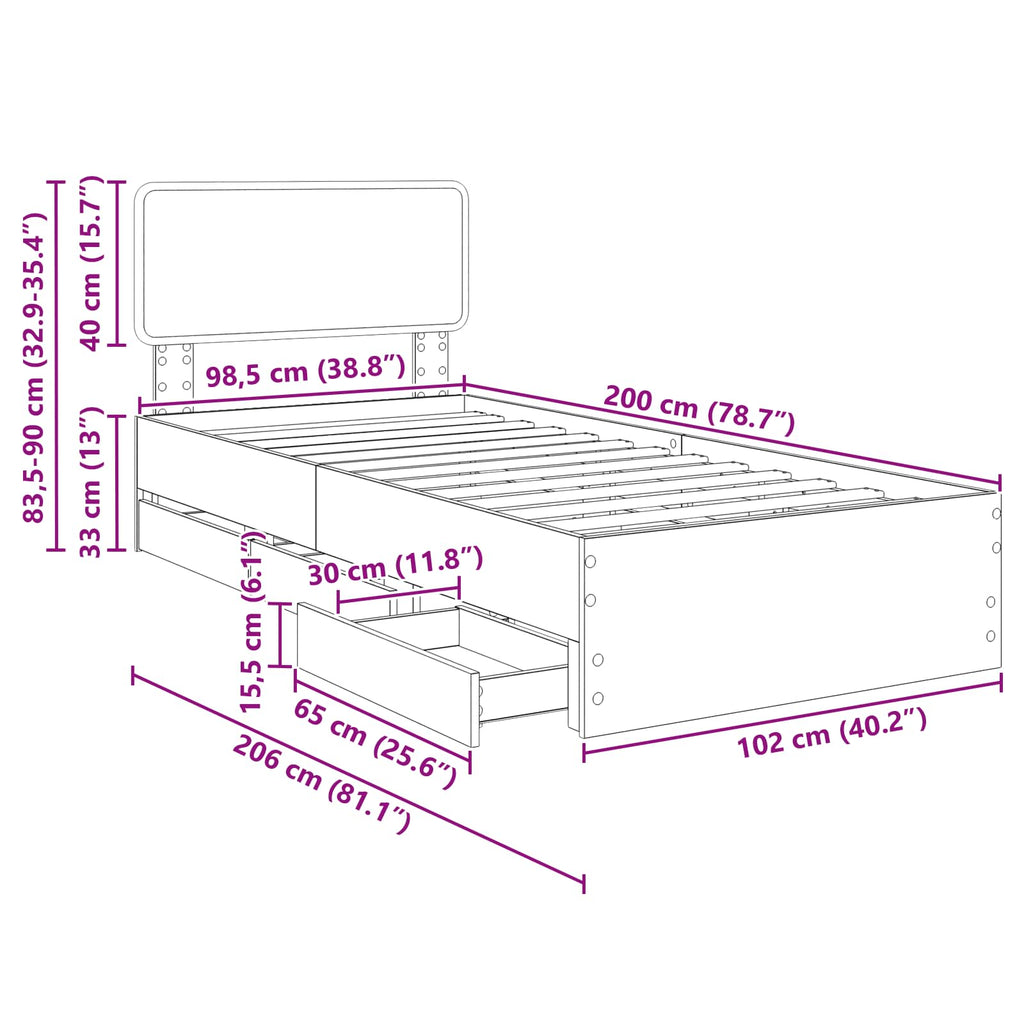 Estructura de cama con cajón 100 x 200 cm Madera de ingeniería