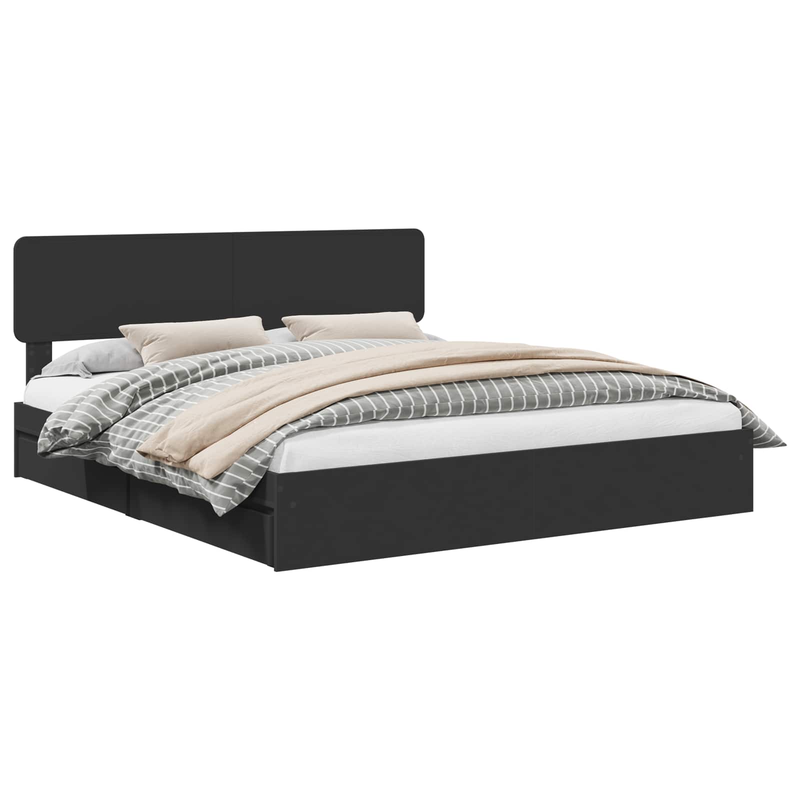Cama con almacenamiento Negro 200 x 200 cm Madera de ingeniería