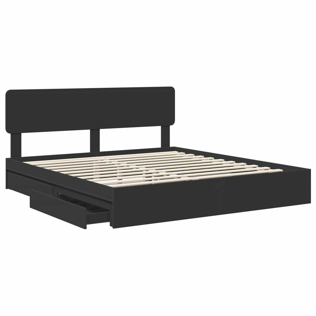 Cama con almacenamiento Negro 200 x 200 cm Madera de ingeniería