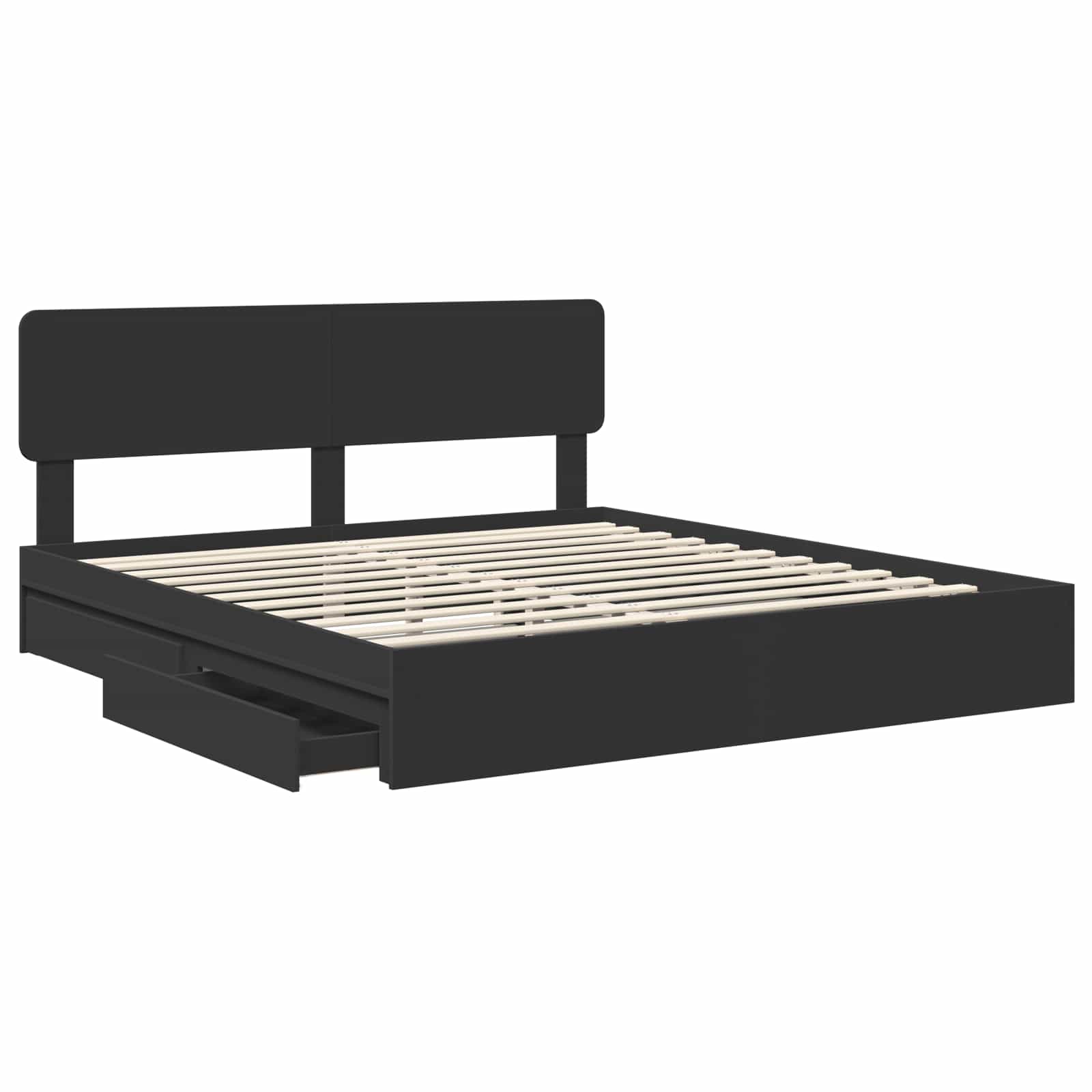 Cama con almacenamiento Negro 200 x 200 cm Madera de ingeniería