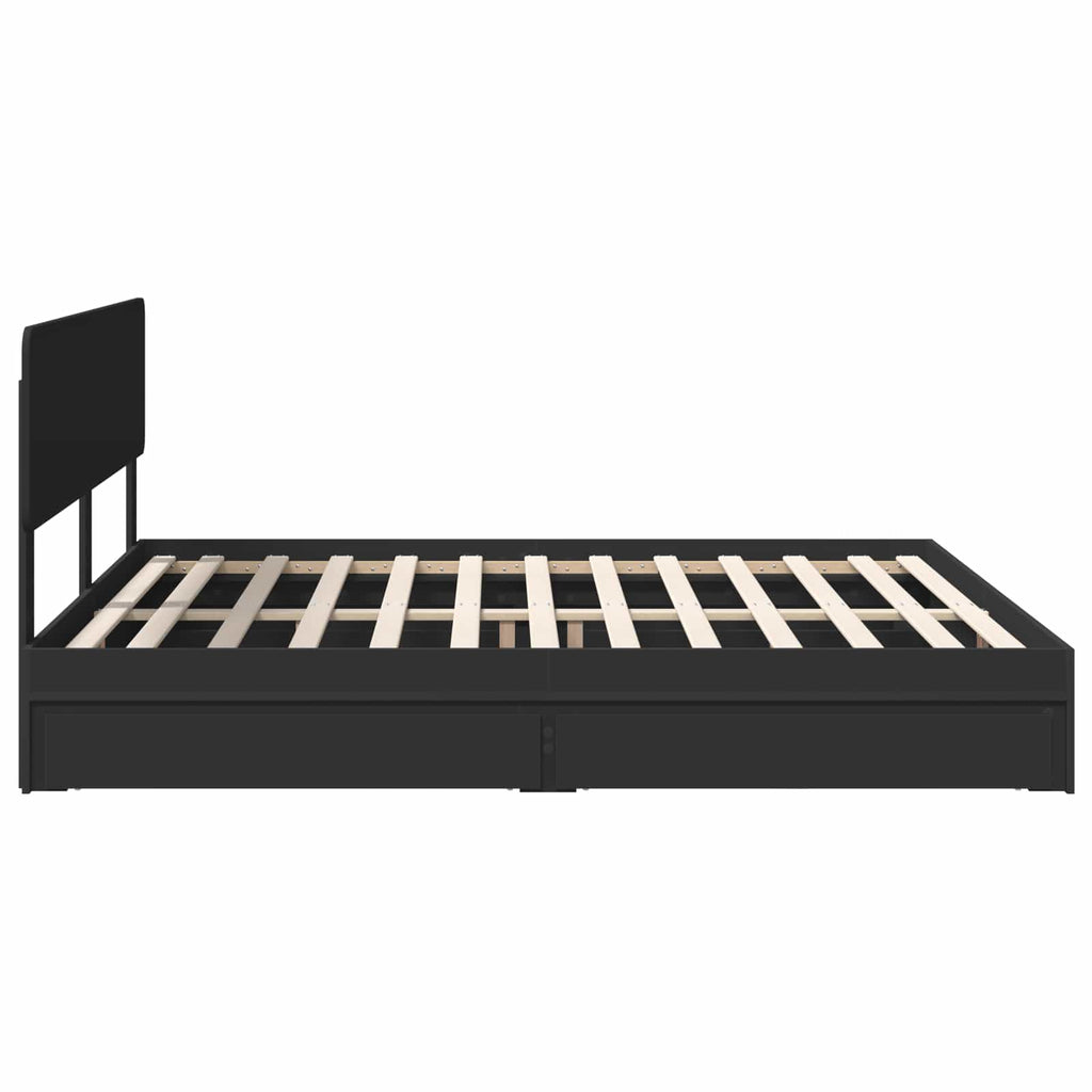 Cama con almacenamiento Negro 200 x 200 cm Madera de ingeniería