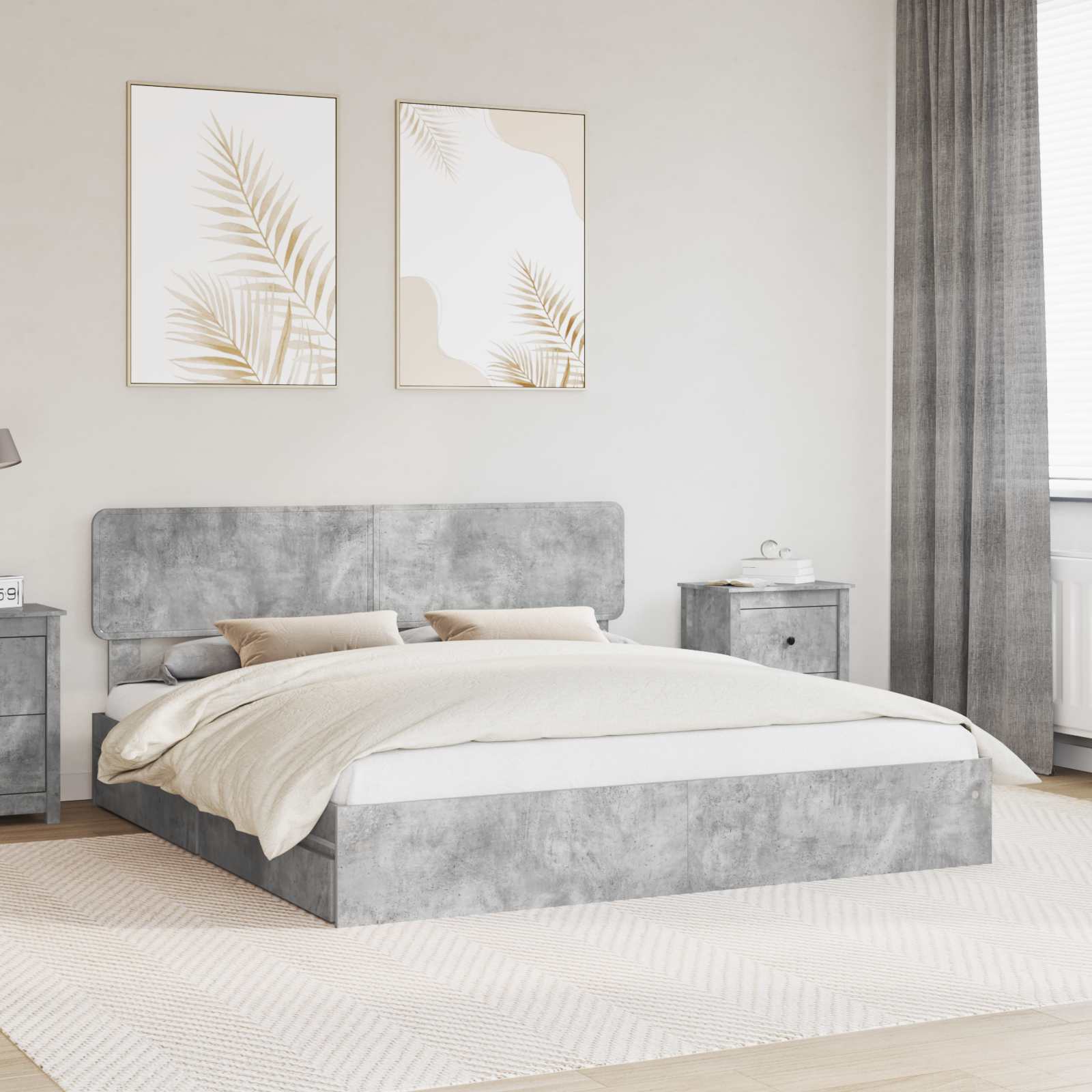 Cama con almacenamiento con cabecera Gris Concreto 200 x 200 cm