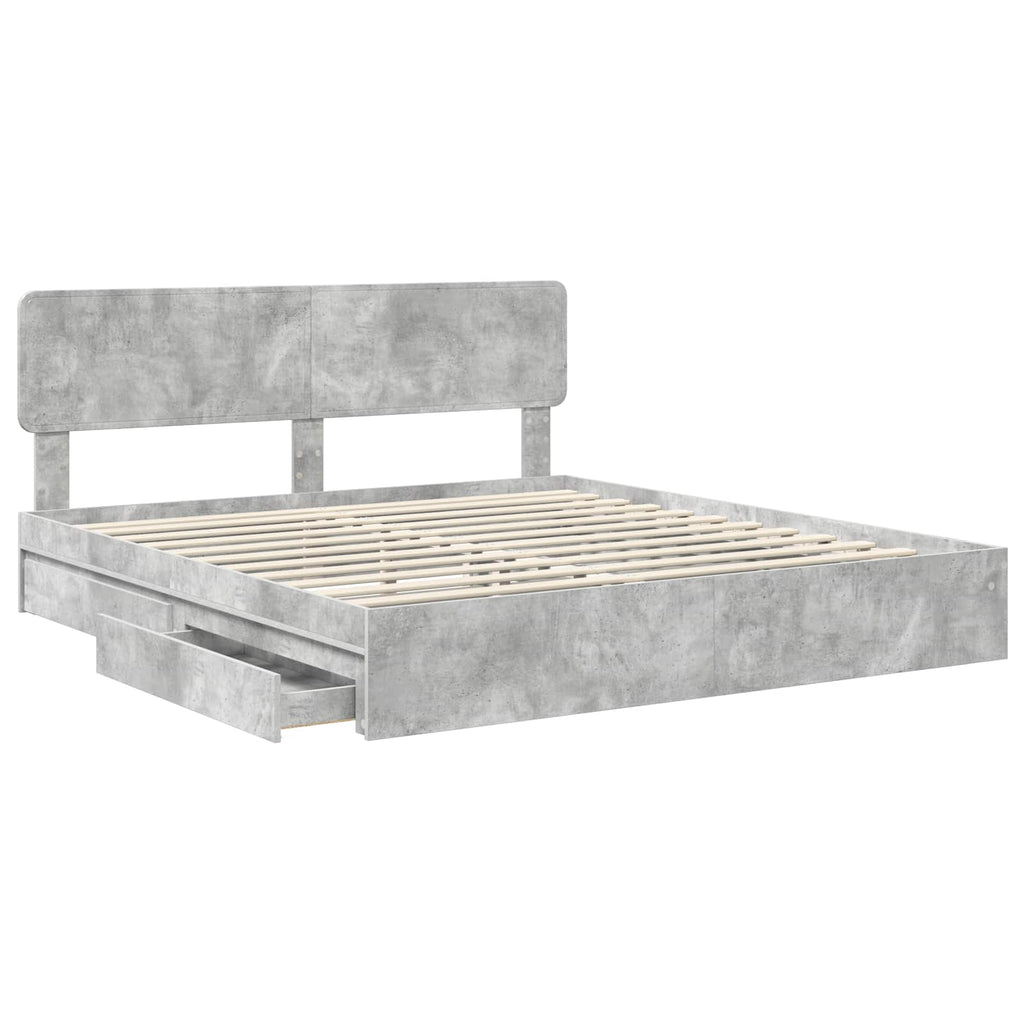 Cama con almacenamiento con cabecera Gris Concreto 200 x 200 cm