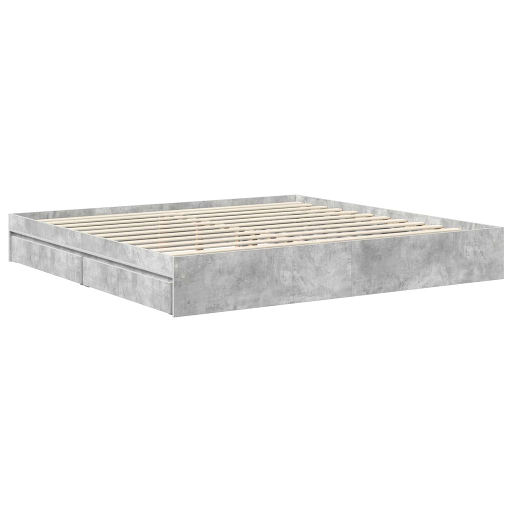 Cama con almacenamiento con cabecera Gris Concreto 200 x 200 cm