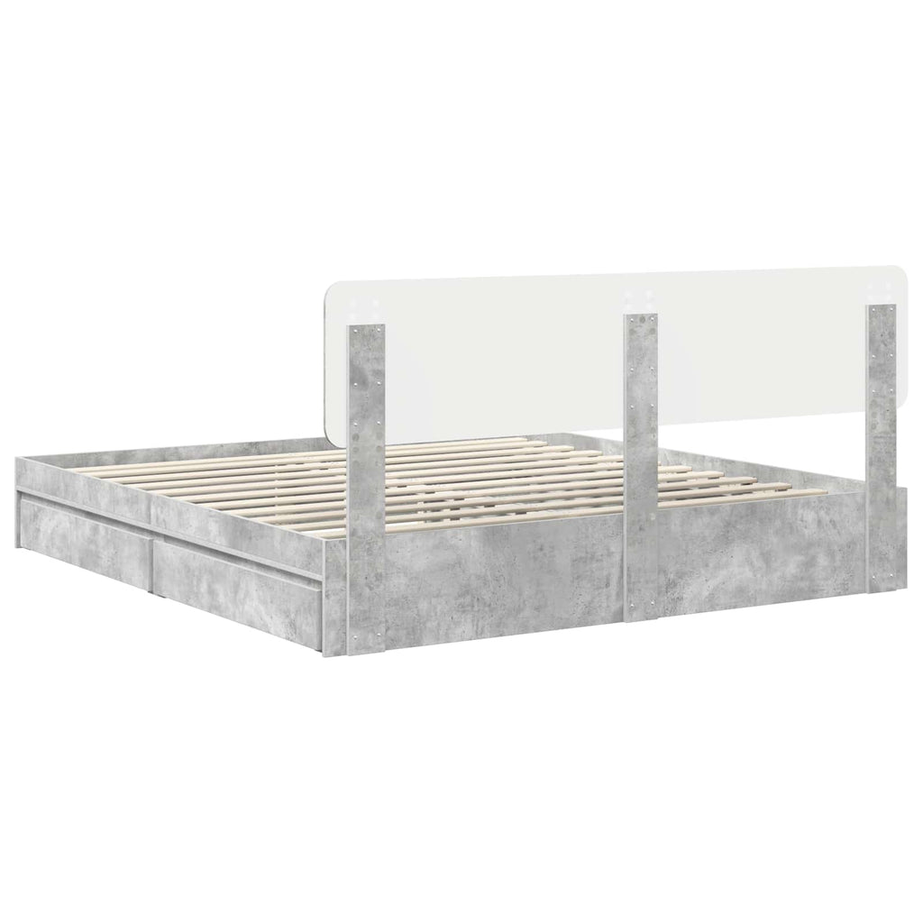 Cama con almacenamiento con cabecera Gris Concreto 200 x 200 cm