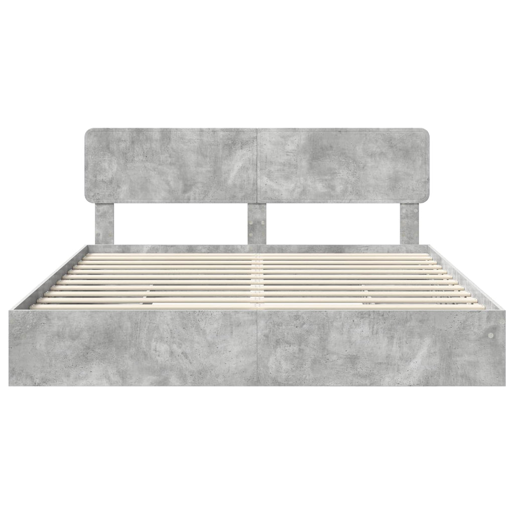 Cama con almacenamiento con cabecera Gris Concreto 200 x 200 cm
