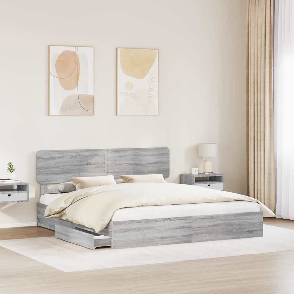 Cama con almacenamiento con cabecera Gris Sonoma 200 x 200 cm