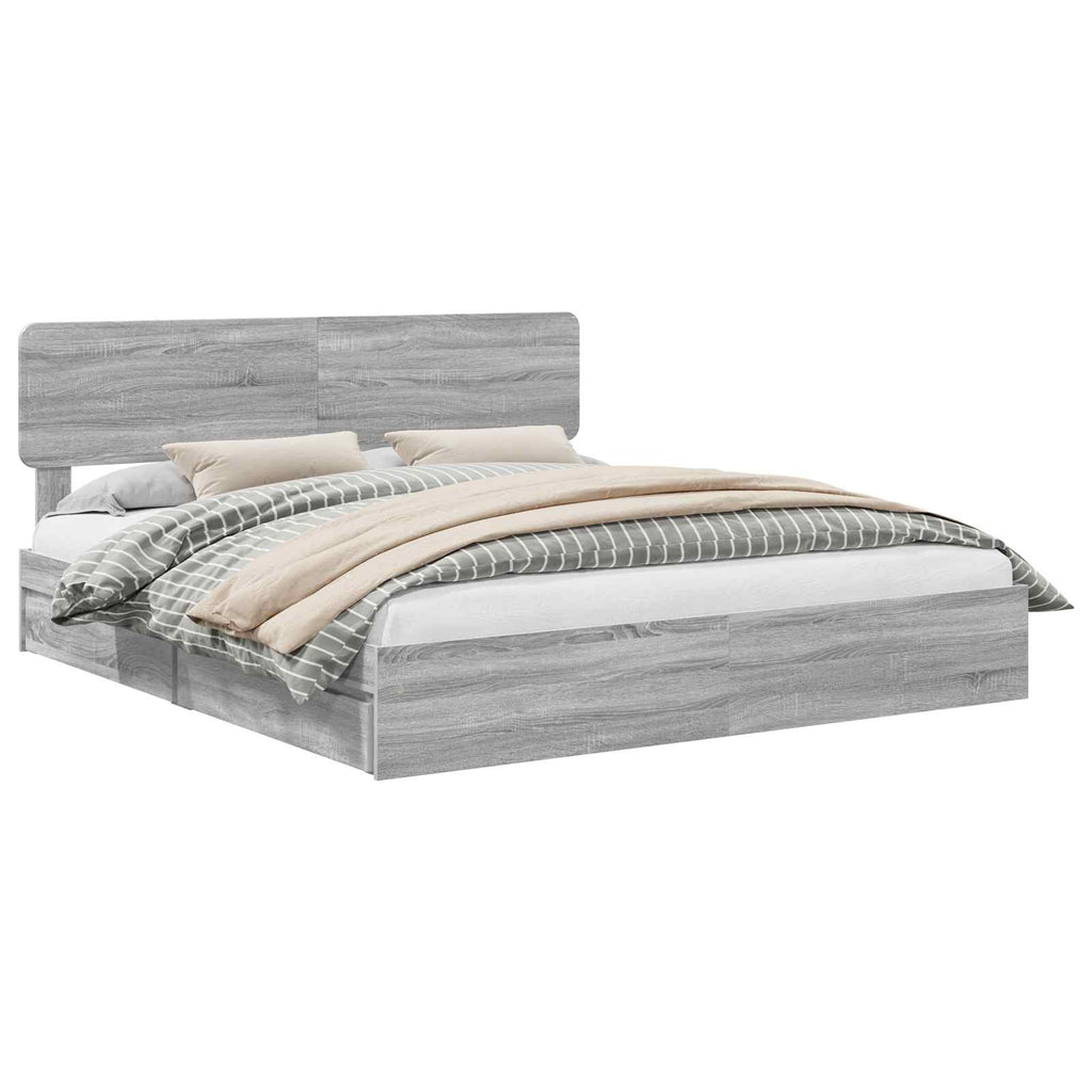 Cama con almacenamiento con cabecera Gris Sonoma 200 x 200 cm
