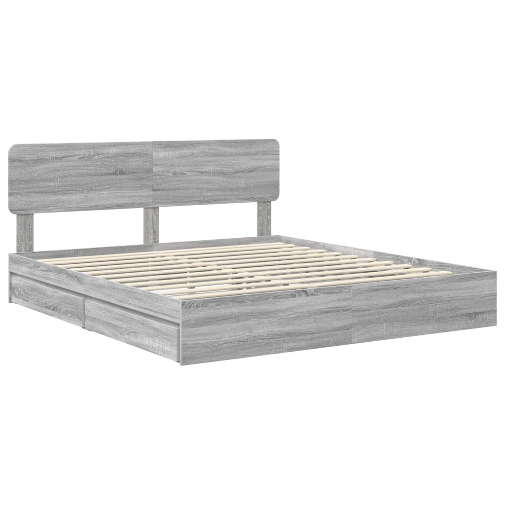 Cama con almacenamiento con cabecera Gris Sonoma 200 x 200 cm