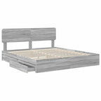 Cama con almacenamiento con cabecera Gris Sonoma 200 x 200 cm