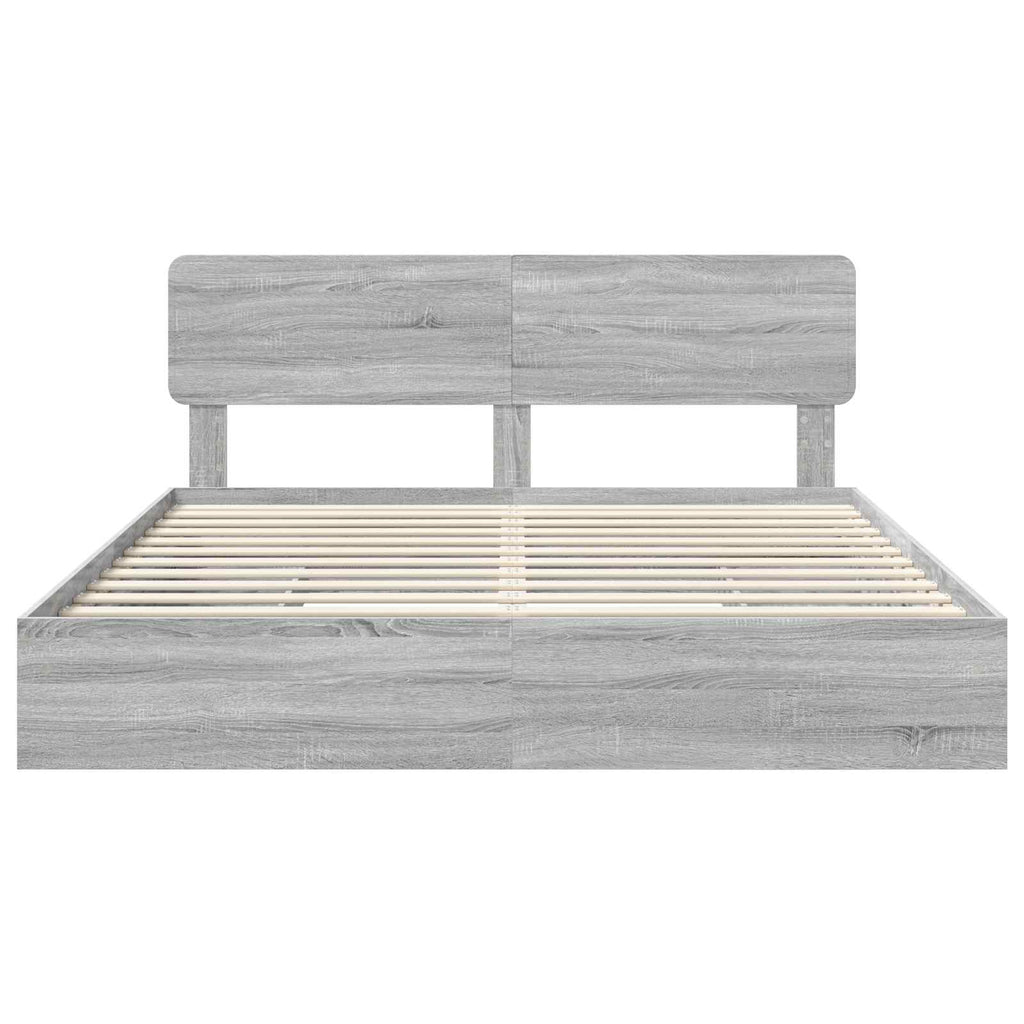 Cama con almacenamiento con cabecera Gris Sonoma 200 x 200 cm