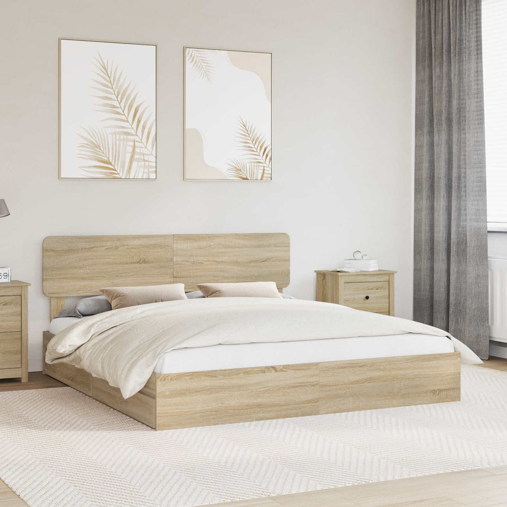 Cama con almacenamiento con cabecera Roble Sonoma 180 x 200 cm