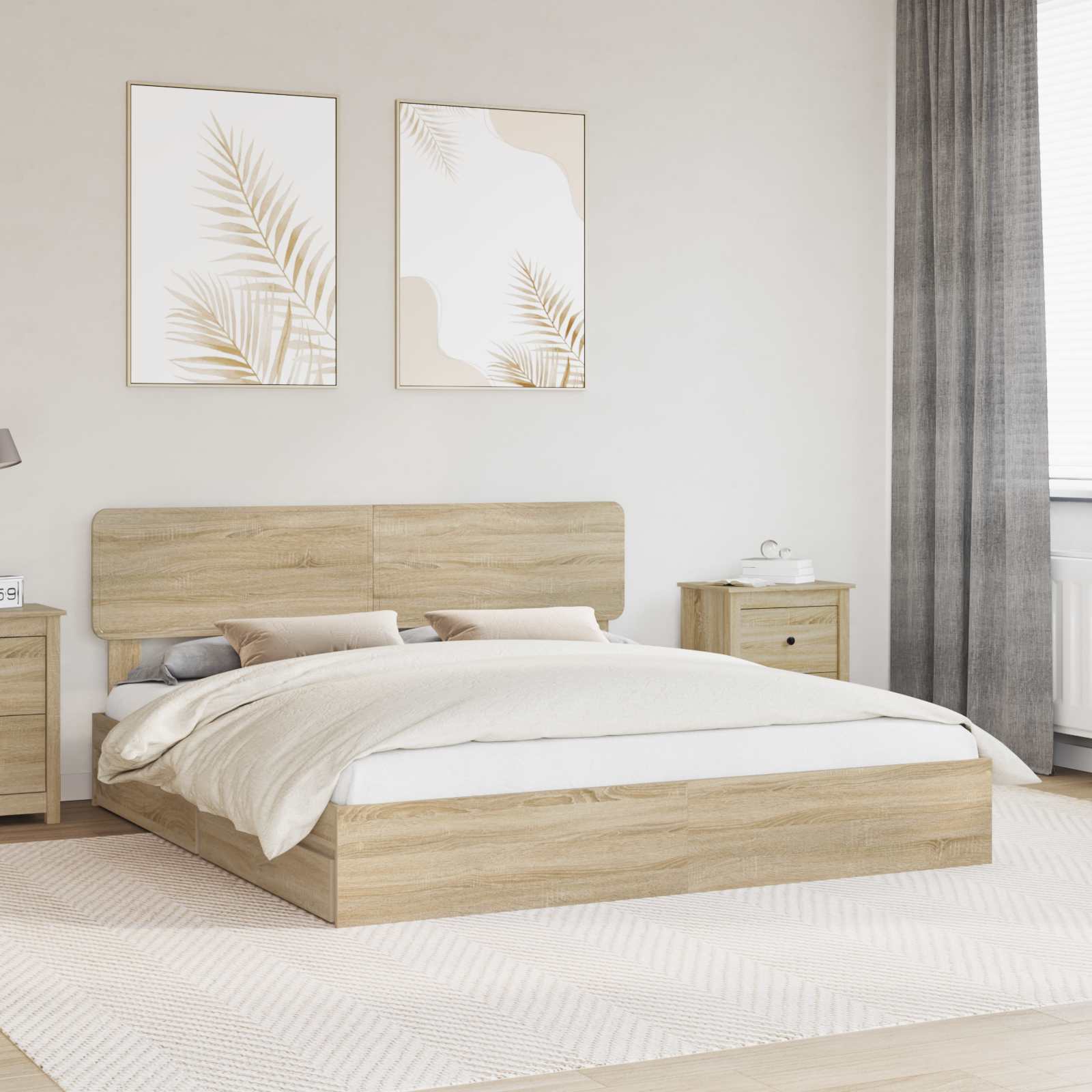 Cama con almacenamiento con cabecera Roble Sonoma 180 x 200 cm