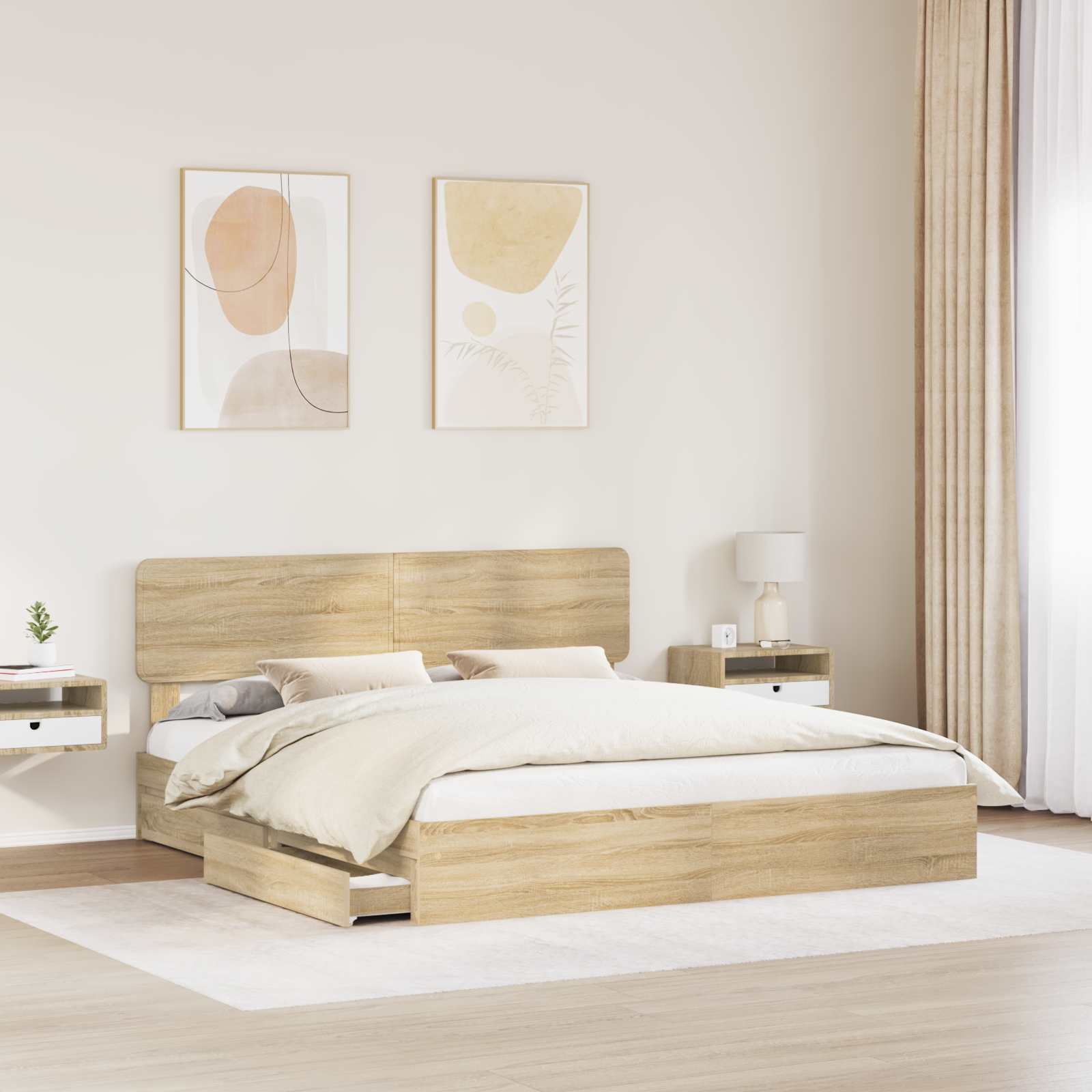 Cama con almacenamiento con cabecera Roble Sonoma 180 x 200 cm