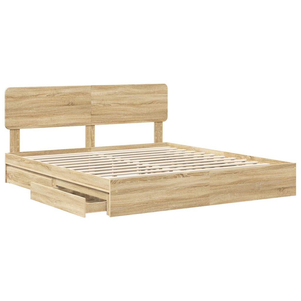 Cama con almacenamiento con cabecera Roble Sonoma 180 x 200 cm