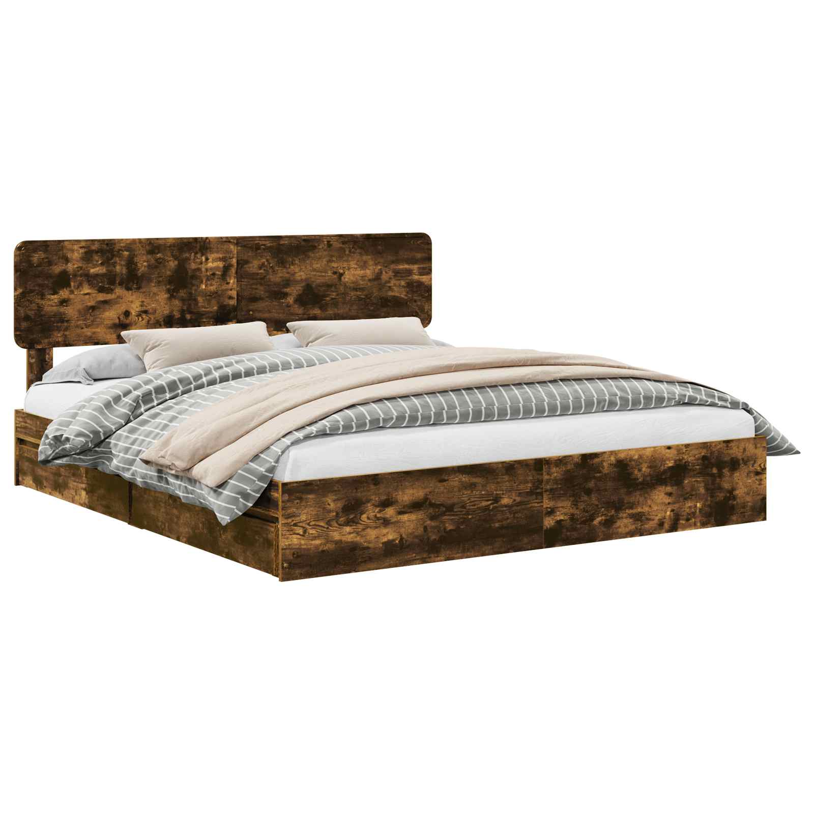 Cama con almacenamiento con cabecera Roble ahumado 180 x 200 cm