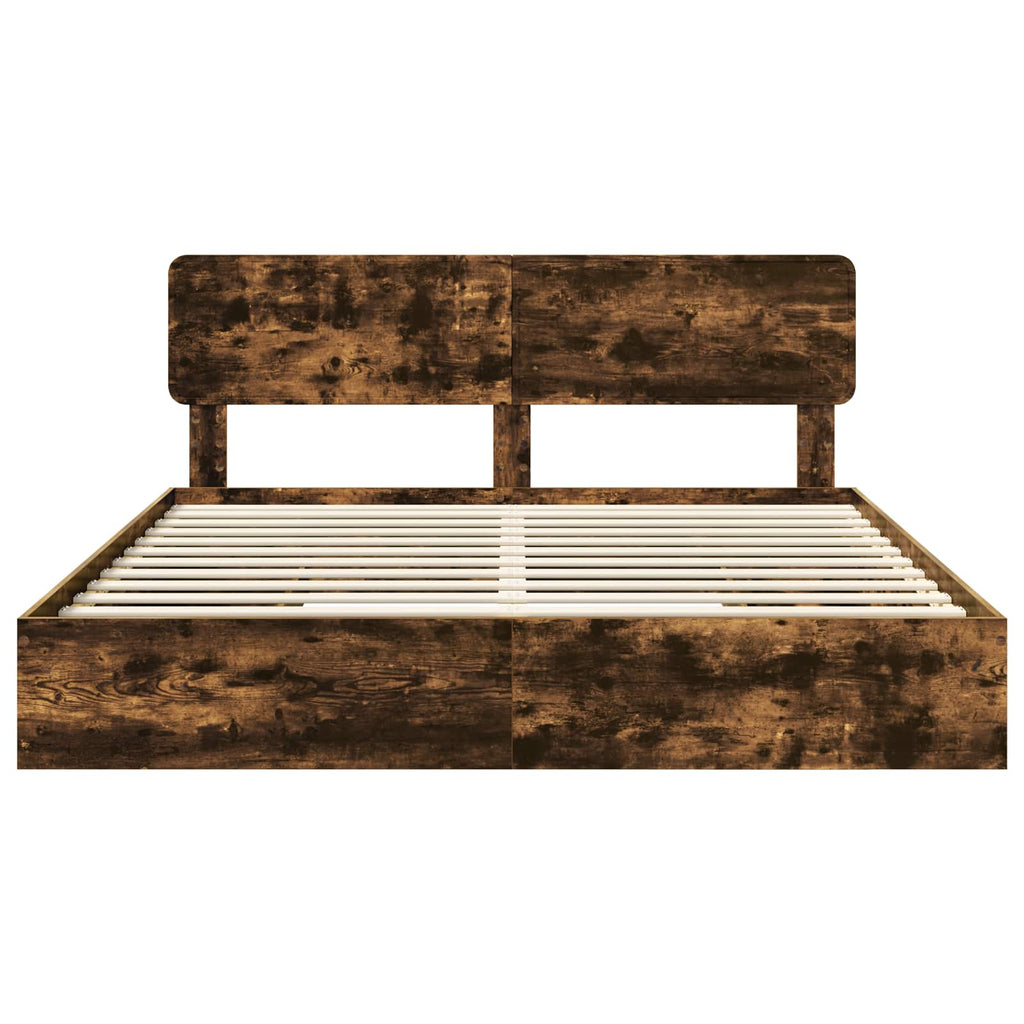 Cama con almacenamiento con cabecera Roble ahumado 180 x 200 cm