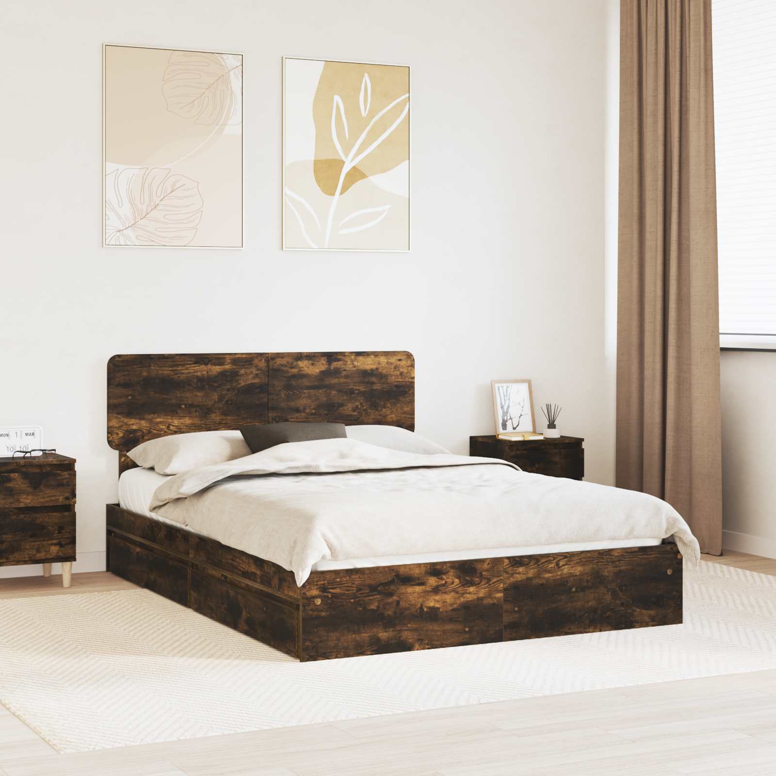 Cama con almacenamiento con cabecera Roble ahumado 160 x 200 cm