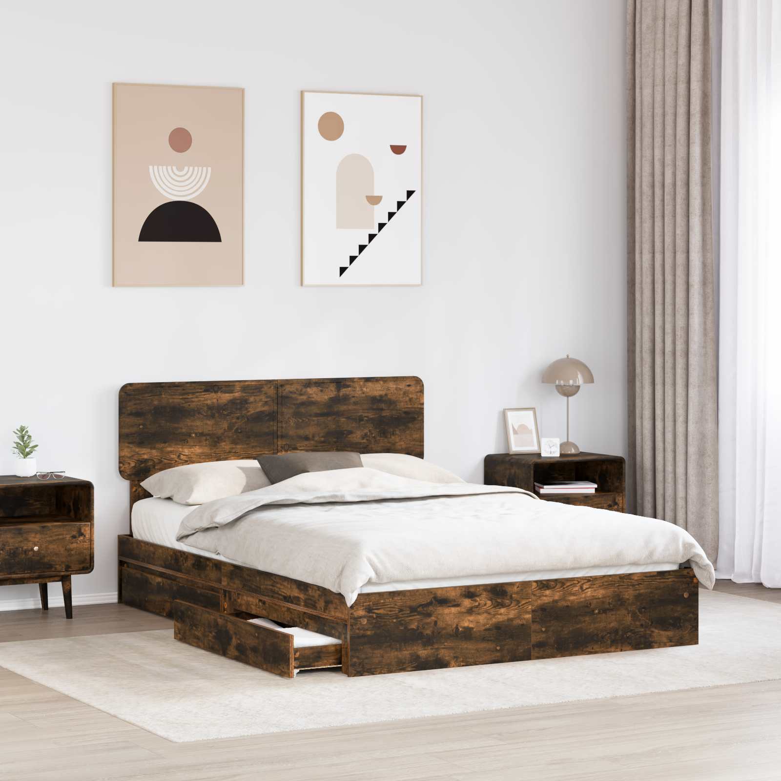 Cama con almacenamiento con cabecera Roble ahumado 160 x 200 cm