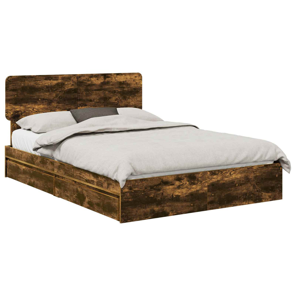 Cama con almacenamiento con cabecera Roble ahumado 160 x 200 cm