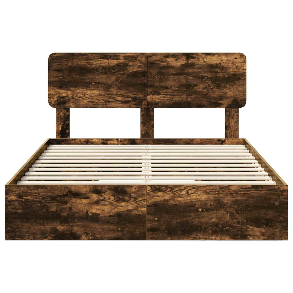 Cama con almacenamiento con cabecera Roble ahumado 160 x 200 cm