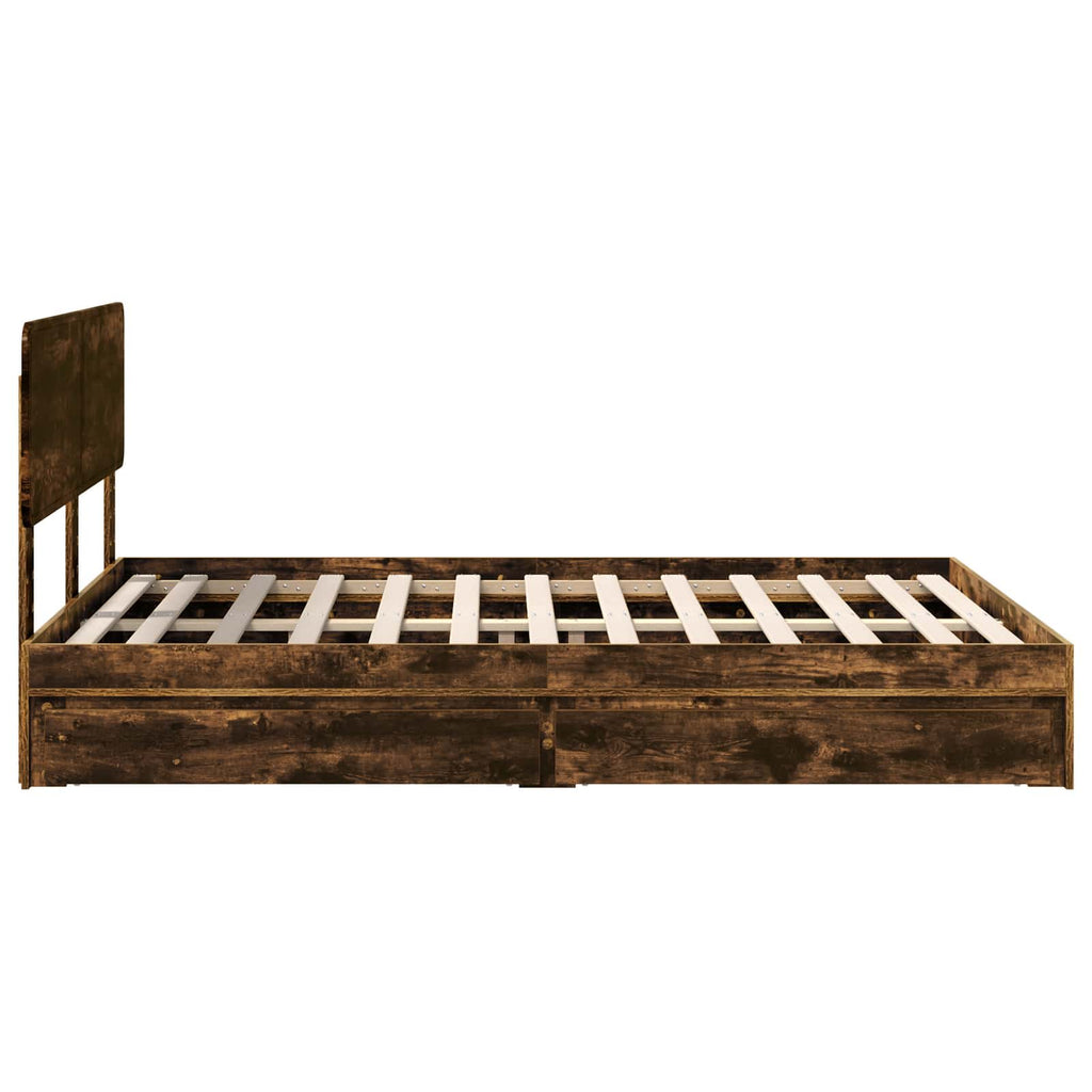 Cama con almacenamiento con cabecera Roble ahumado 160 x 200 cm