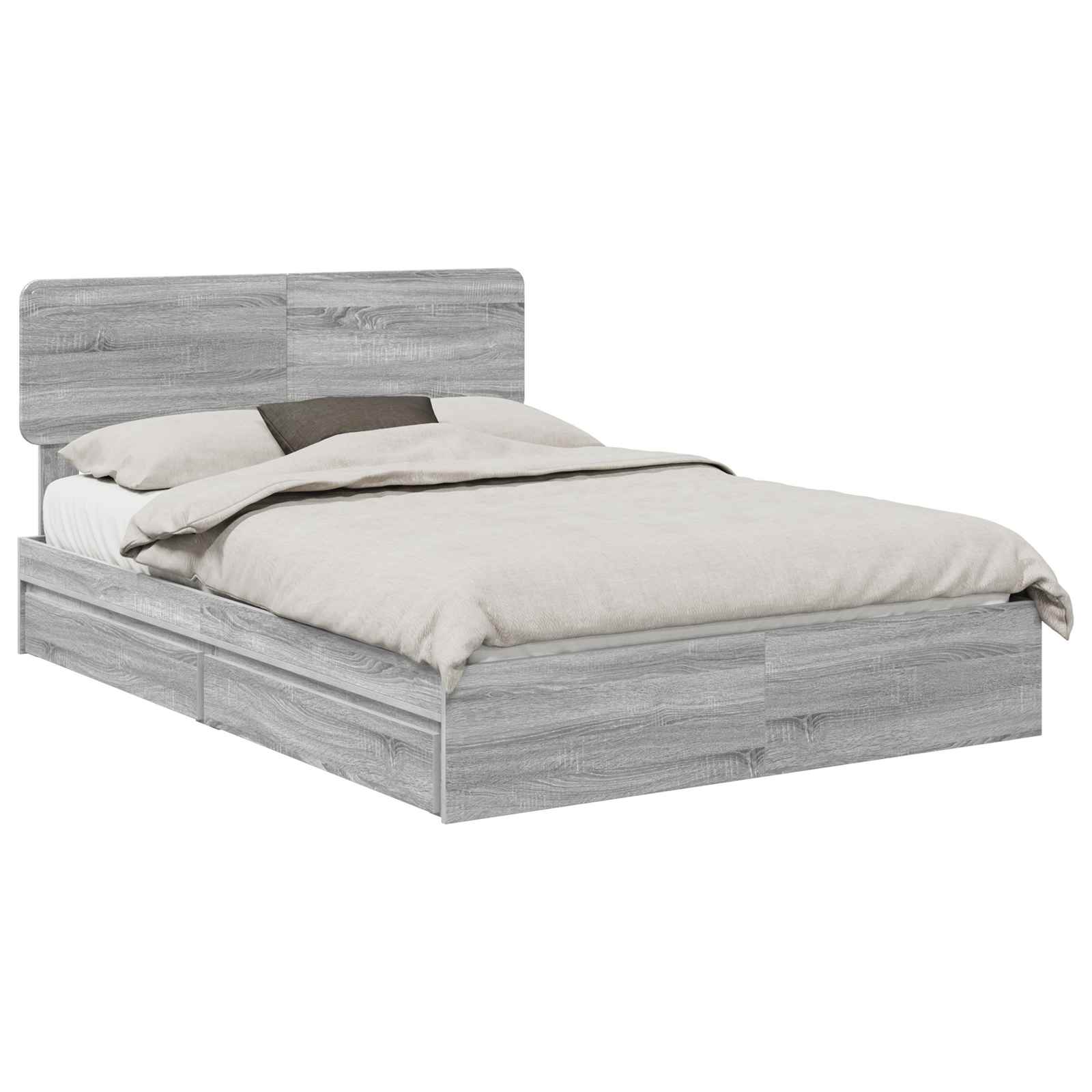 Cama con almacenamiento con cabecera Gris Sonoma 160 x 200 cm