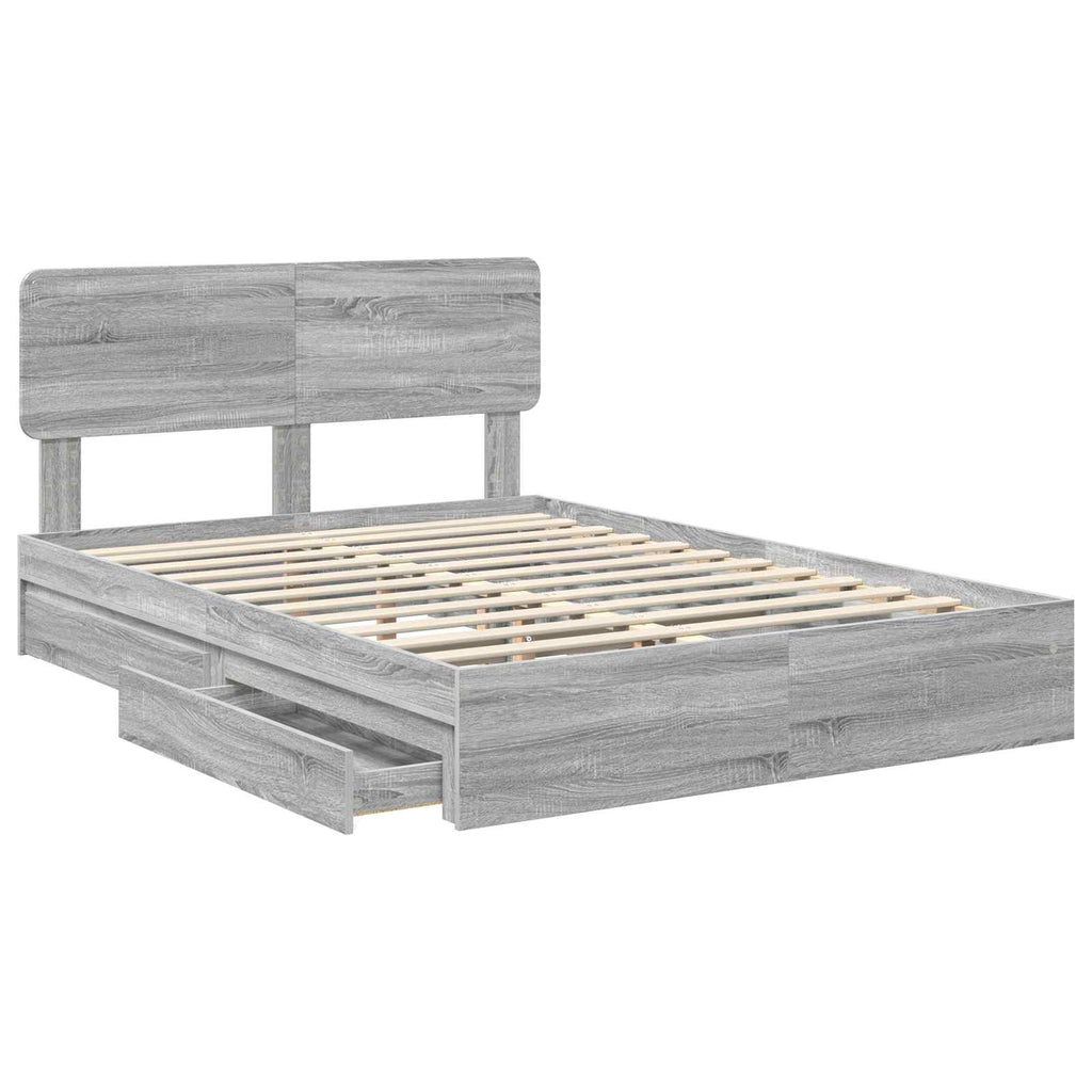 Cama con almacenamiento con cabecera Gris Sonoma 160 x 200 cm