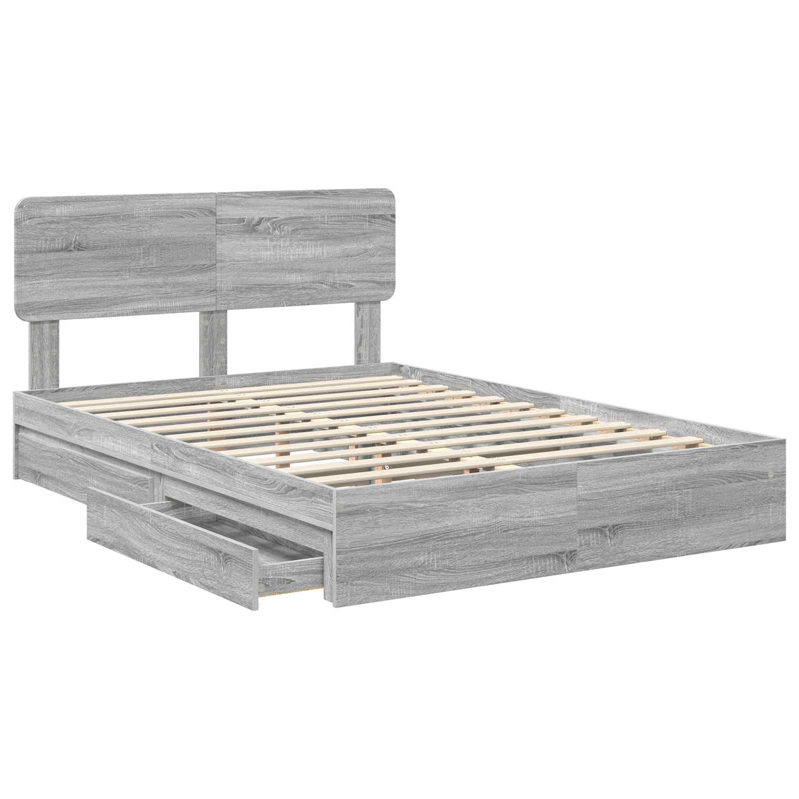 Cama con almacenamiento con cabecera Gris Sonoma 160 x 200 cm