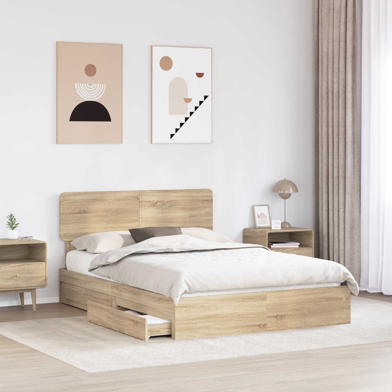 Cama con almacenamiento con cabecera Roble Sonoma 150 x 200 cm