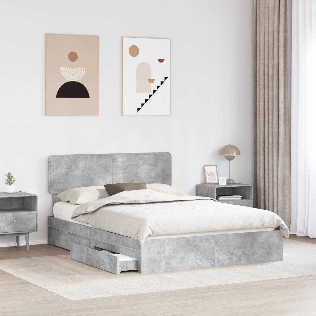 Cama con almacenamiento con cabecera Gris Concreto 150 x 200 cm