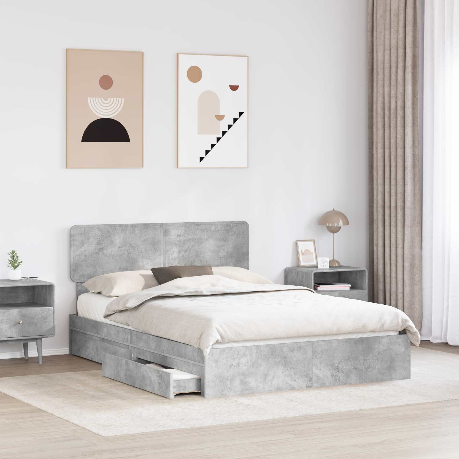 Cama con almacenamiento con cabecera Gris Concreto 150 x 200 cm
