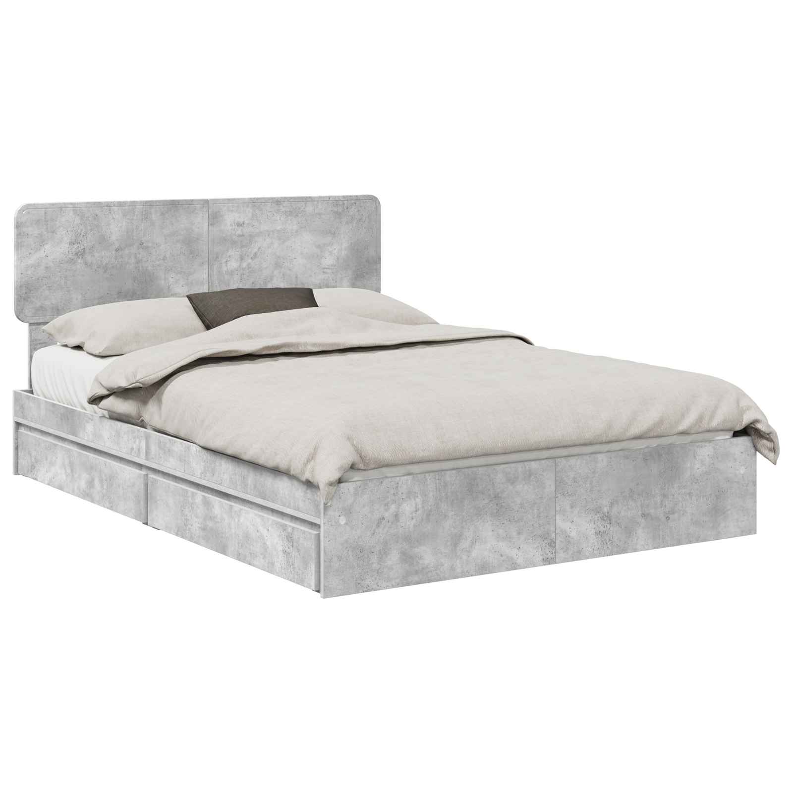 Cama con almacenamiento con cabecera Gris Concreto 150 x 200 cm