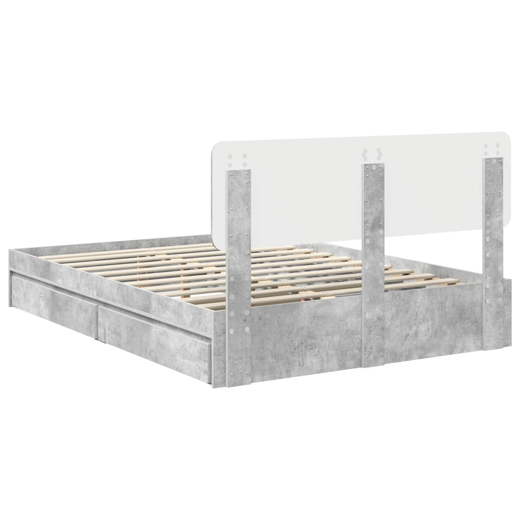 Cama con almacenamiento con cabecera Gris Concreto 150 x 200 cm
