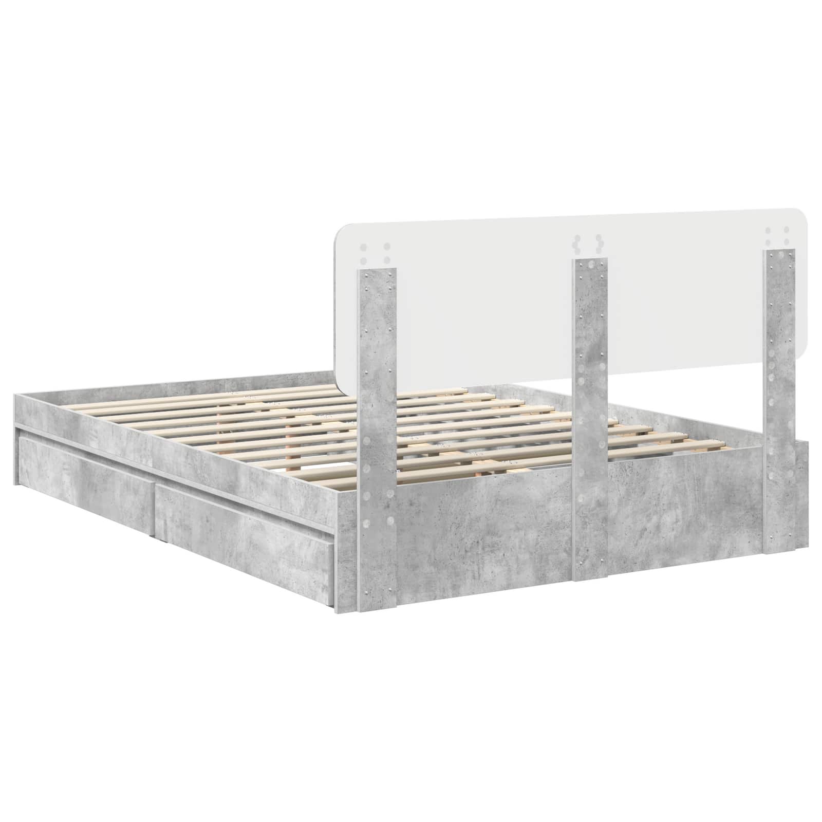 Cama con almacenamiento con cabecera Gris Concreto 150 x 200 cm