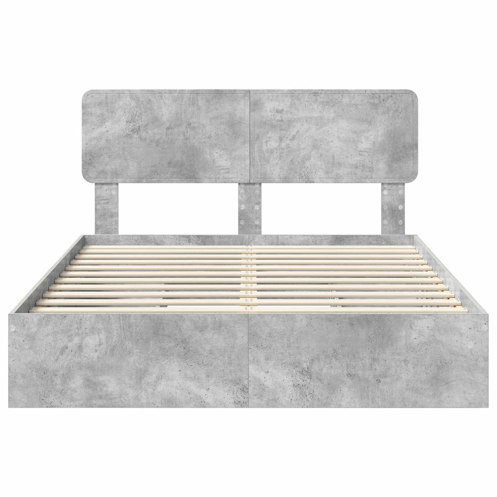 Cama con almacenamiento con cabecera Gris Concreto 150 x 200 cm