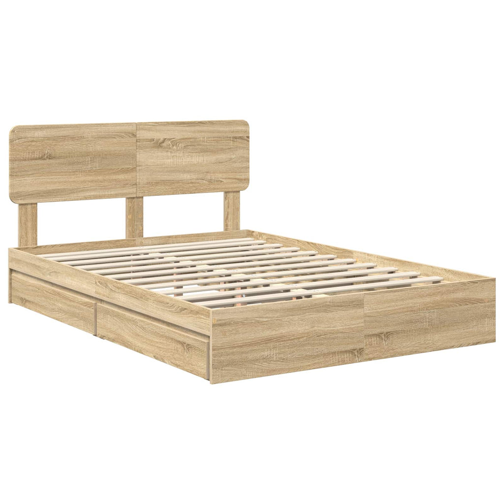 Cama con almacenamiento con cabecera Roble Sonoma 140 x 200 cm