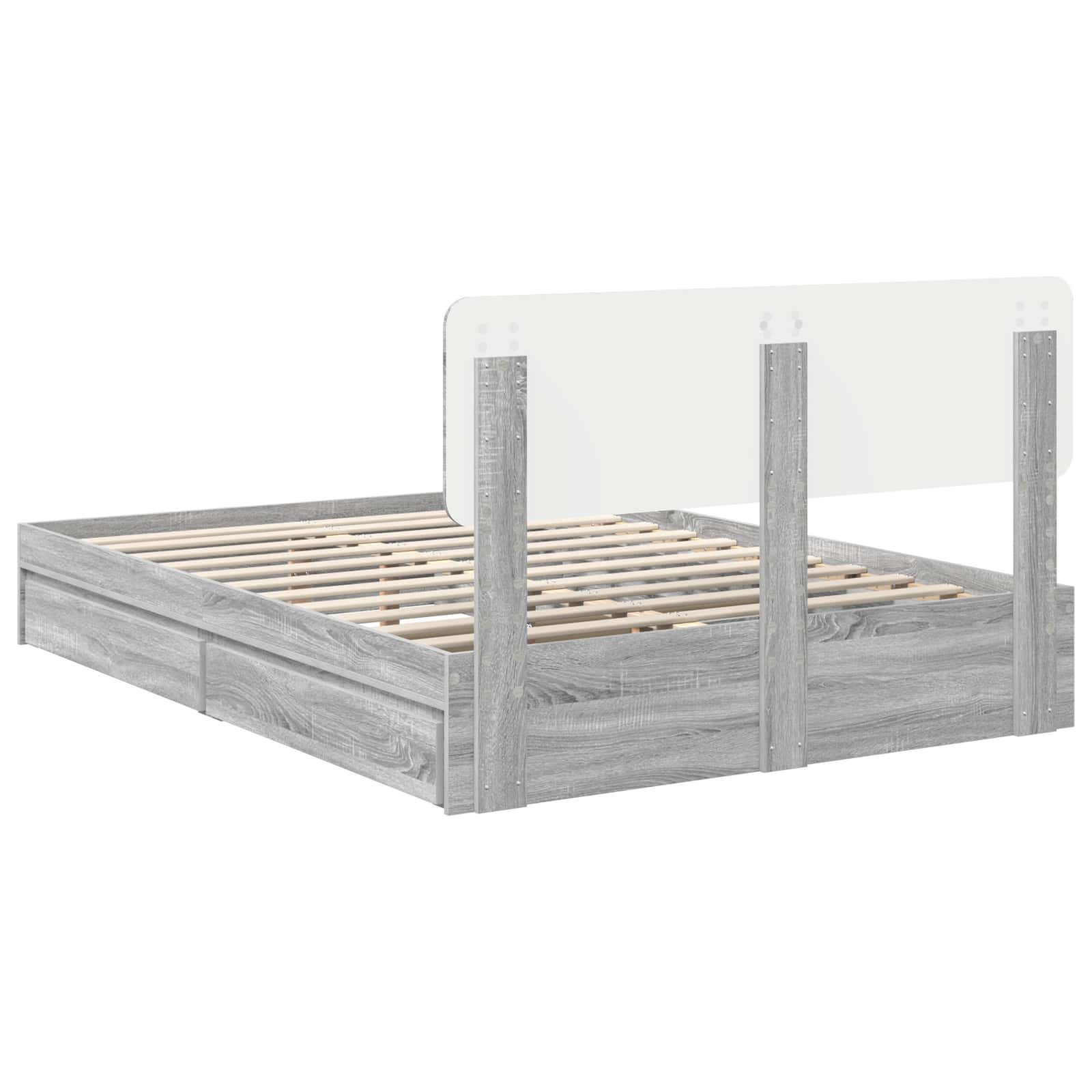 Cama con almacenamiento con cabecera Gris Sonoma 140 x 200 cm