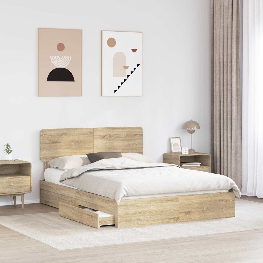 Cama con almacenamiento con cabecera Roble Sonoma 140 x 190 cm