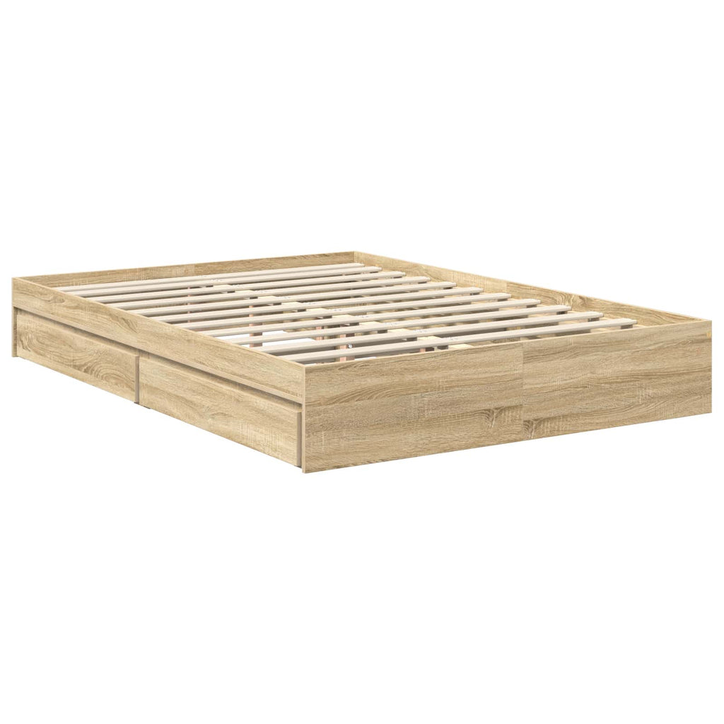 Cama con almacenamiento con cabecera Roble Sonoma 140 x 190 cm