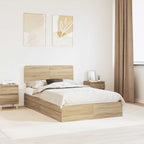 Cama con almacenamiento con cabecera Roble Sonoma 135 x 190 cm