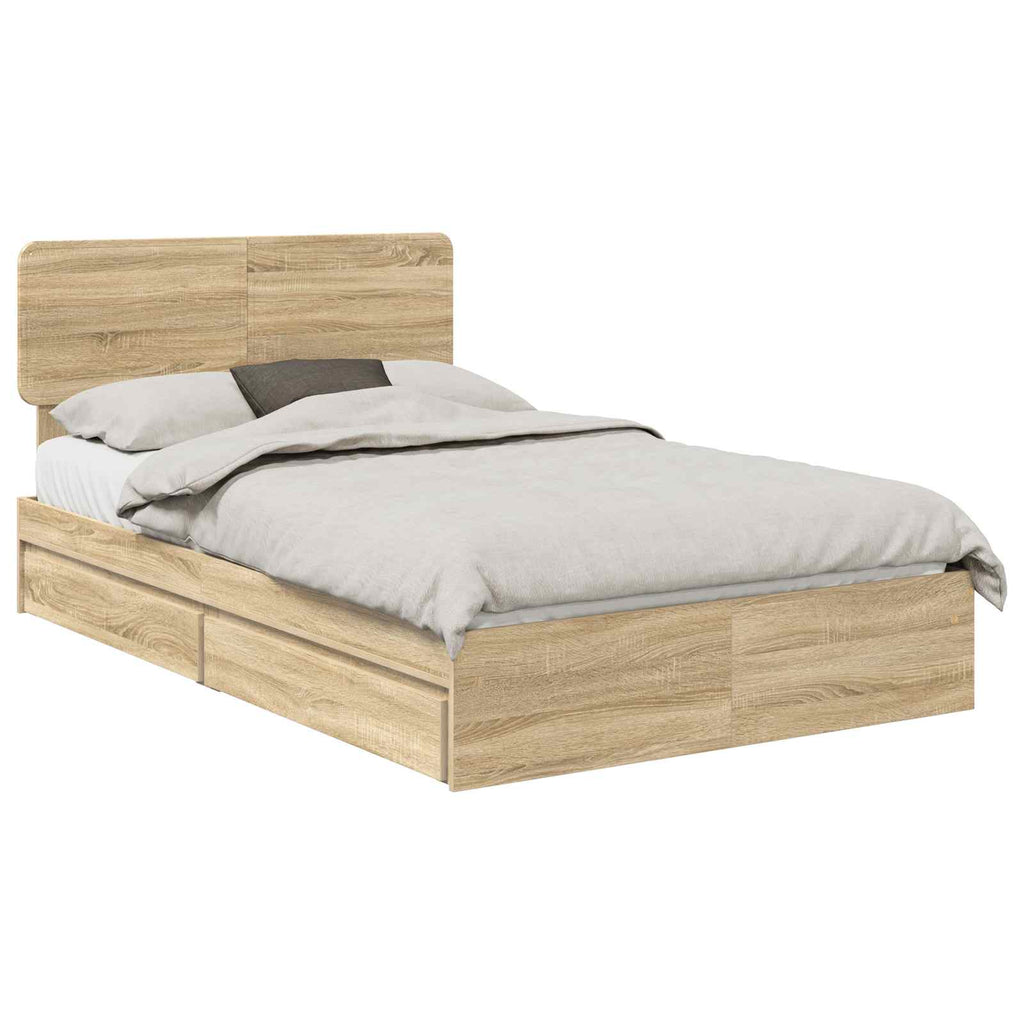 Cama con almacenamiento con cabecera Roble Sonoma 135 x 190 cm