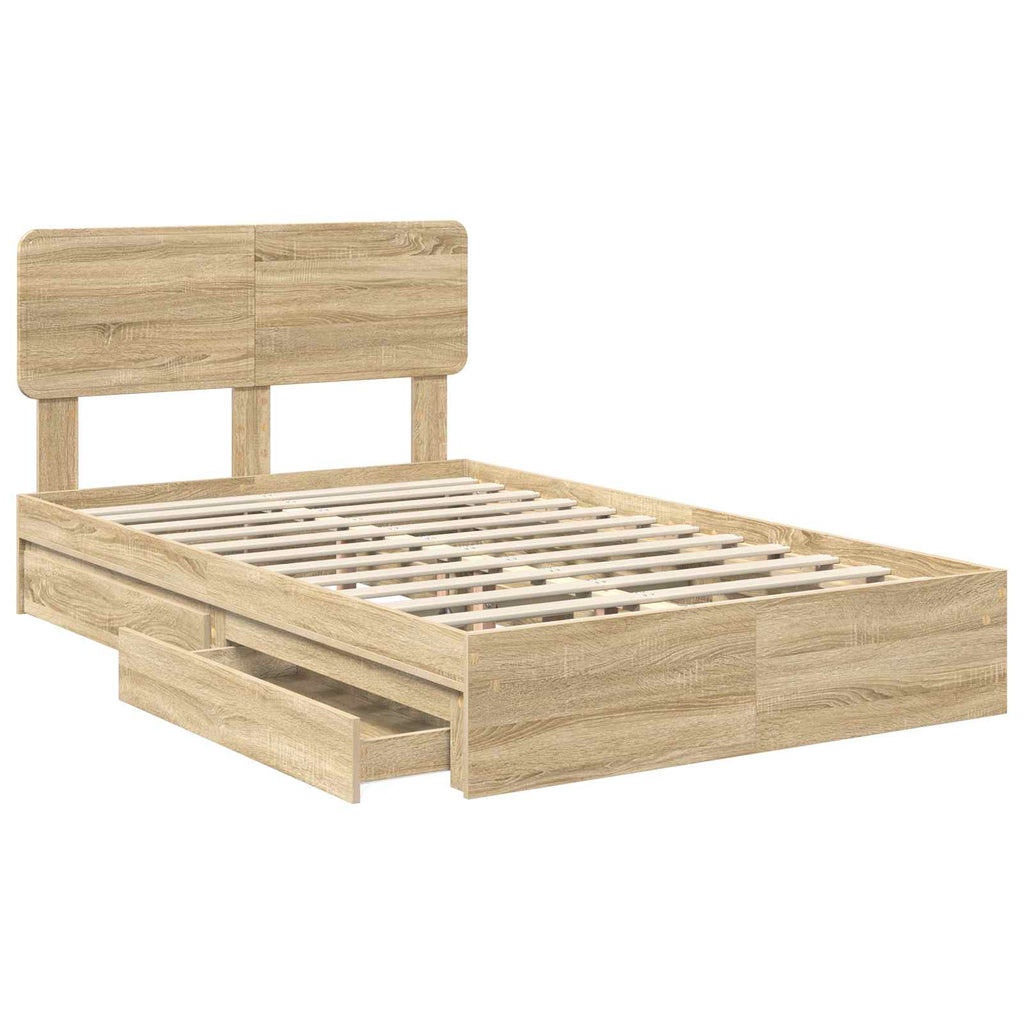 Cama con almacenamiento con cabecera Roble Sonoma 135 x 190 cm