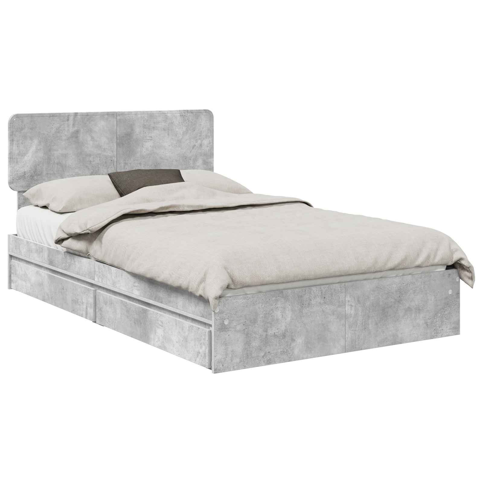 Cama con almacenamiento con cabecera Gris Concreto 135 x 190 cm